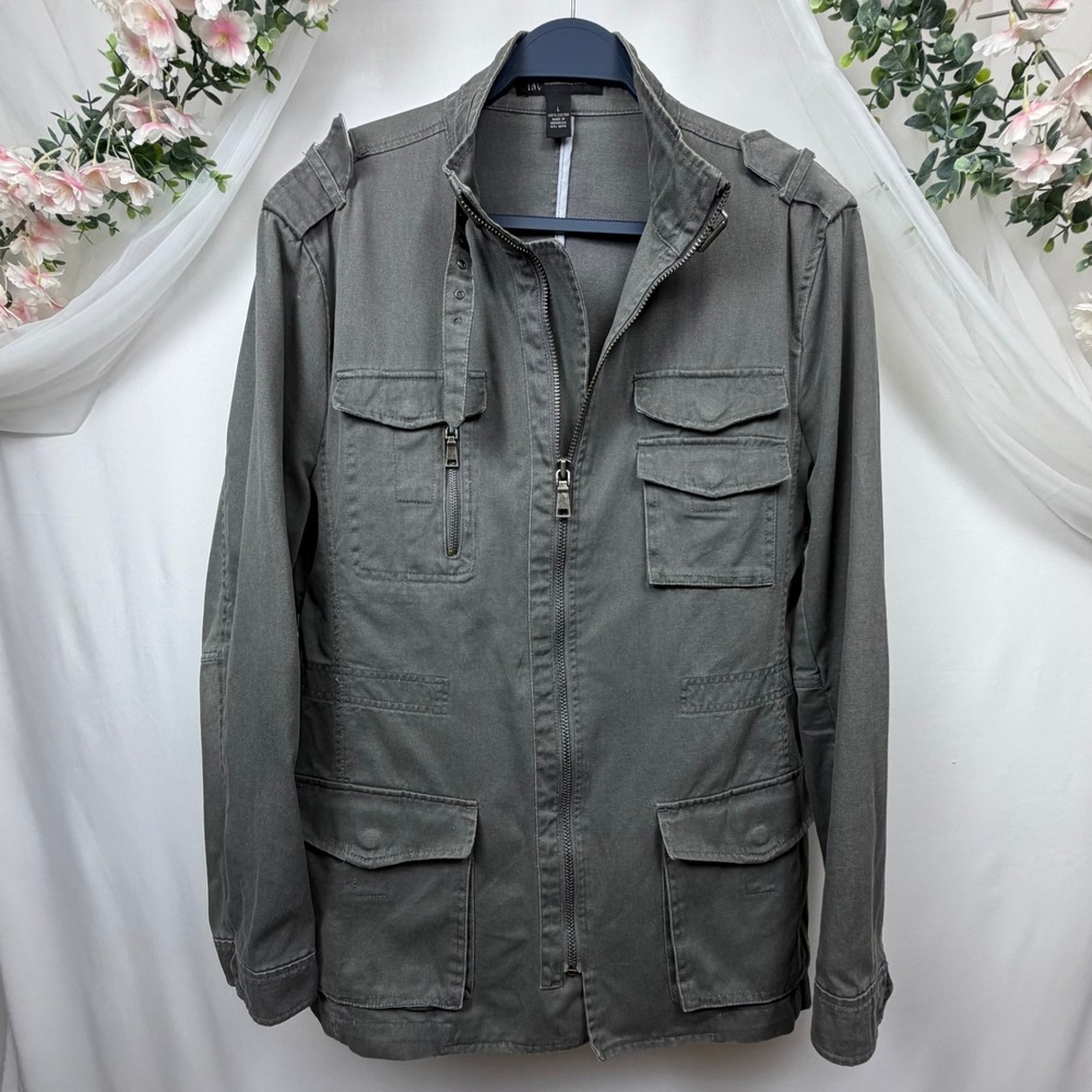 INC International Concepts Mens Gray Cotton Military Field Utility Jacket Large